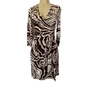 DVF Diane von Furstenberg Vintage Julian Wrap Dress Brown Cream 3/4Sleev…